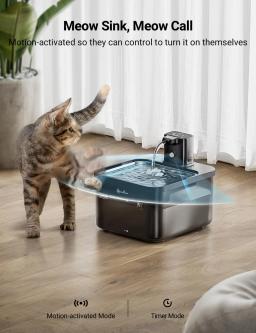 Downypaws-cat water fountain 2.5l, aço inoxidável, 4000mah, sem fio, com bateria e sensor, 2 em 1 dispensador - Image 2