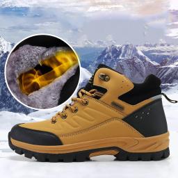 Botas de couro impermeáveis para homens, tênis antiderrapantes, sapatos de caminhada, trekking, trabalho, ao ar livre, escalada, neve, inverno, marca - Image 3
