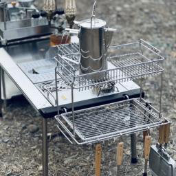 Tryhomy IGT Cesta de drenagem de acampamento de aço inoxidável cabide de camada dupla adequado para acampamento IGT rack de expansão lateral de mesa ﻿ - Image 4