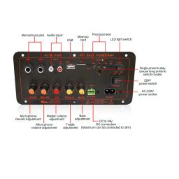 Placa do amplificador audio com microfone duplo, subwoofer do amplificador de Bluetooth, subwoofer do apoio, orador 4Ohm, 12V, 24V, 110V, 220V, D100, D300, 600W - Image 6