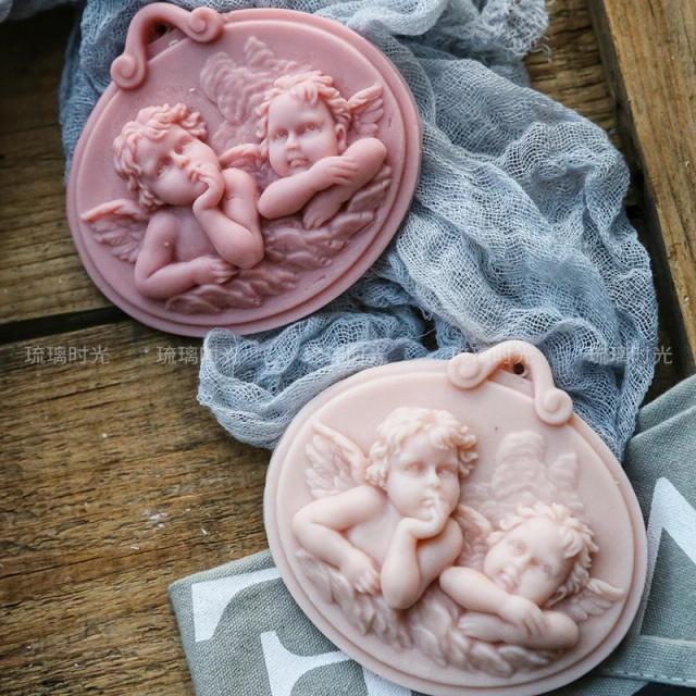 Molde de Silicone para Bolo em Formato de Dois Anjos - Ideal para Aromaterapia, Decoração de Bebê e Artesanato DIY
