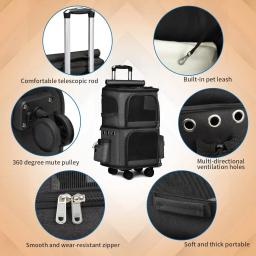 Compartimento duplo mochila gato, Pet Trolley Case com rodas, grande espaço, mochila para gatos, transportadora - Image 3