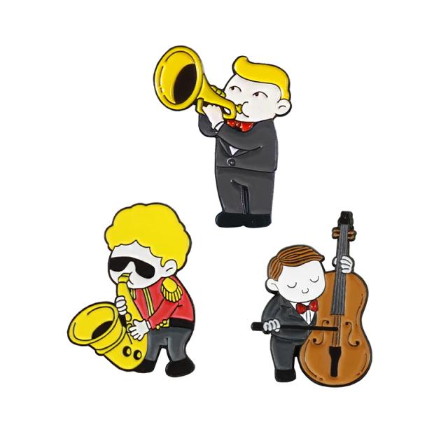 Atraente Broche Musical para Amantes da Música: Esmalte de Trompete, Saxofone, Violoncelo e Violino para Roupas e Acessórios