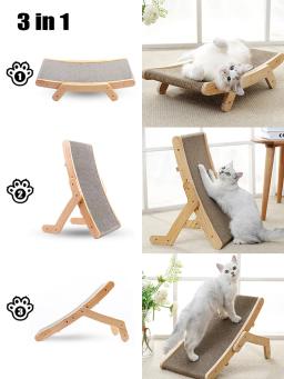 Cat Scratcher Board Frame de madeira, cama raspadores destacável, 3 em 1 arranhador, brinquedos anti-risco, treinamento, gatos de garra de moagem - Image 2