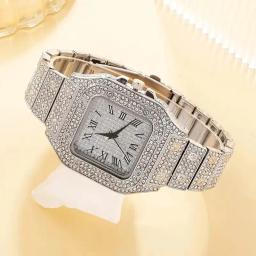 Mulheres Diamond Gold Watch Set, senhoras relógios de pulso, pulseira de strass, marca de luxo, 2pcs - Image 4