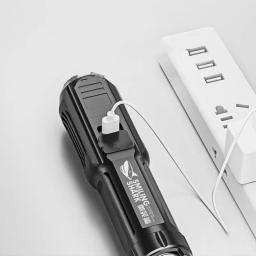 USB poderosa lanterna LED recarregável, 18650, impermeável, zoom, pesca, caça, 100000 lumens, tático - Image 2