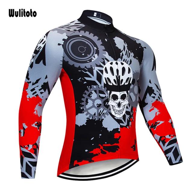 Jersey Masculino Respirável de Manga Comprida para Ciclismo Mountain Bike - Verão 2022 em Vermelho e Preto com Estampa de Crânio