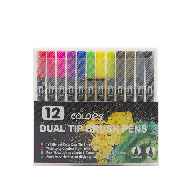 12/24/36/48/72/120 cores arte marcadores canetas desenho pintura forro fino dicas duplas caneta pincel para aquarela caligrafia arte suprimentos - Image 1