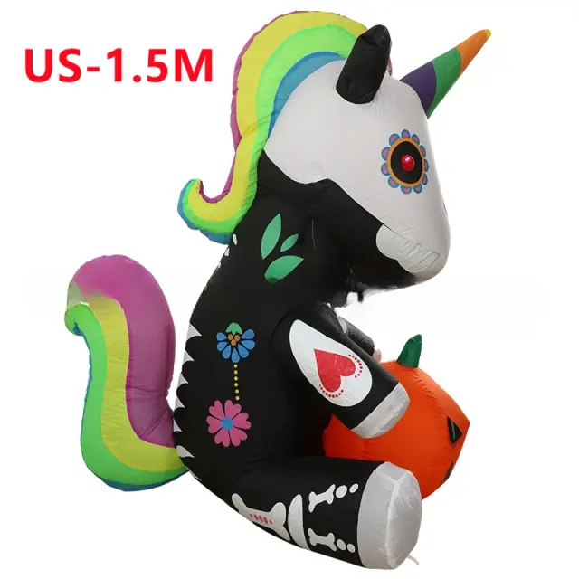 Unicórnio Inflável Luminoso com LED para Decoração de Halloween e Festas, 1,5 m