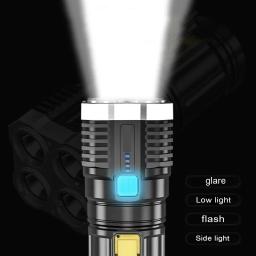 USB recarregável lanterna LED com Power Display e projetores laterais COB, tochas portáteis, Super Bright, Camping Light, 4 cabeças - Image 4