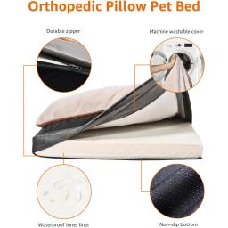 Travesseiro ortopédico de pelúcia para animais de estimação, cinza Pet Supplies, capa removível, almofada do cão, canil cama para gatos, 48 "L X 36" W X 8.5 "H - Image 3