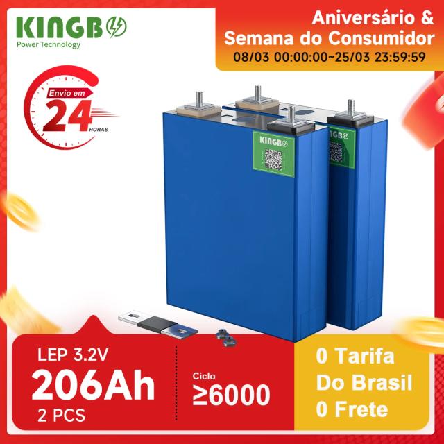 Fá Brasil Kingbo KBP206Ah Lifepo4 Bateria 2 PCS Bateria de Armazenamento Fora da Rede 206Ah