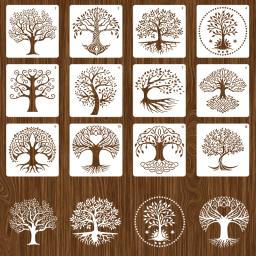 Tree of Life Stencils Set, Pintura em Madeira, Aerógrafo, Plantas Naturais, Palmeira pequena, Modelos de Desenho, 12pcs - Image 1