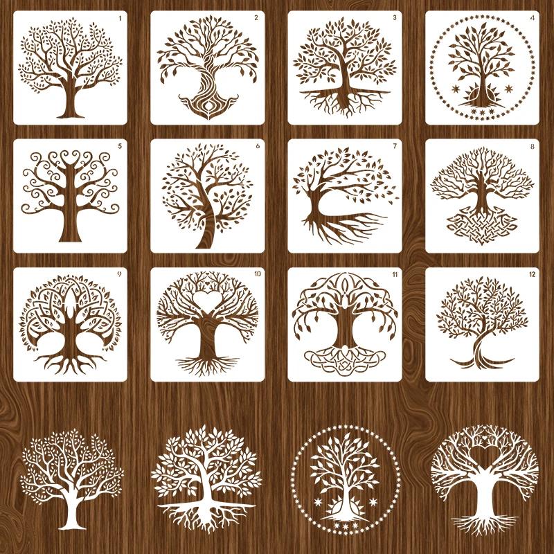 Tree of Life Stencils Set, Pintura em Madeira, Aerógrafo, Plantas Naturais, Palmeira pequena, Modelos de Desenho, 12pcs - Image 1
