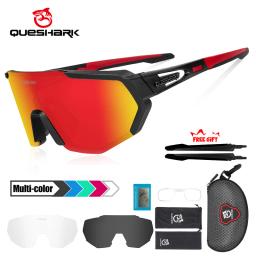 QUESHARK-Óculos de sol polarizados para homens e mulheres, óculos esportivos bicicleta, óculos de estrada, MTB Riding Goggles, QE42, 3 Lens Set - Image 1
