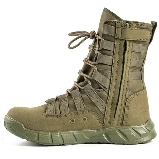 Botas de Combate Verde Deserto Masculinas - Couro Genuíno e Nylon Balístico