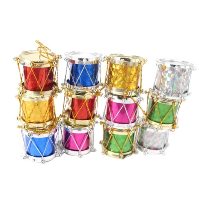 Mini Tambores Coloridos para Decoração de Natal - Conjunto com 12 Peças para Enfeitar sua Árvore de Natal e Celebrar com Estilo