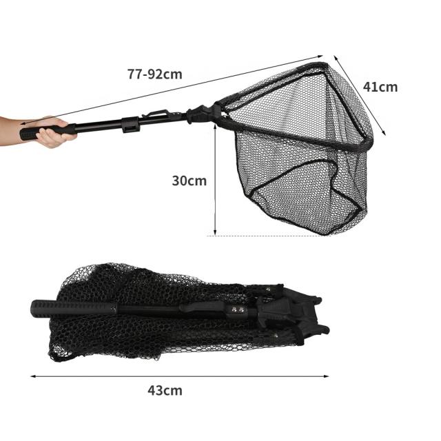 Rede de Pesca Telescópica Dobrável 190cm Liga de Alumínio Malha Resistente