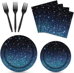 Starry Sky Tema Louça Descartável, Copo, Prato, Festa de Aniversário, Decorações Ramadan, Toalha De Mesa Galáxia Impermeável, Criança, Adulto - Image 5