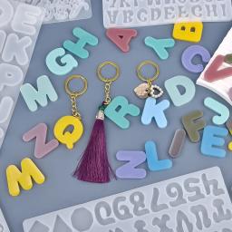 Molde de silicone de resina epóxi do alfabeto inglês A-Z letra 0-9 número chaveiro brinco pingente diy artesanato ferramenta de fundição molde de resina - Image 2