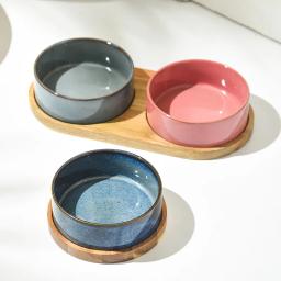 Matte Ceramic Pet Bowl para cão, Protetor de Coluna Cervical Anti Knock Over Bandeja de madeira, Pet Feeding Supplies Acessórios para gatos - Image 3