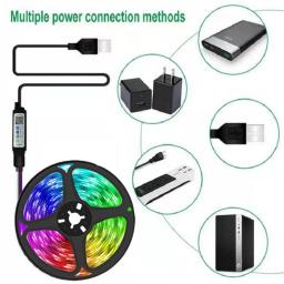 RGB LED Strip Light com controle remoto para decoração de casa, fita flexível da lâmpada, USB, Bluetooth, luz de fundo, festa, TV, 1-20m, 5050, 12 LED - Image 3