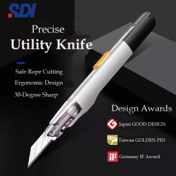 Anti-Shaking Utility Knife, lâminas de aço preto afiado, cortador de caixa, bloqueio automático, artesanato profissional, abridor DIY, SDI 9mm, ângulo de 30 graus - Image 1