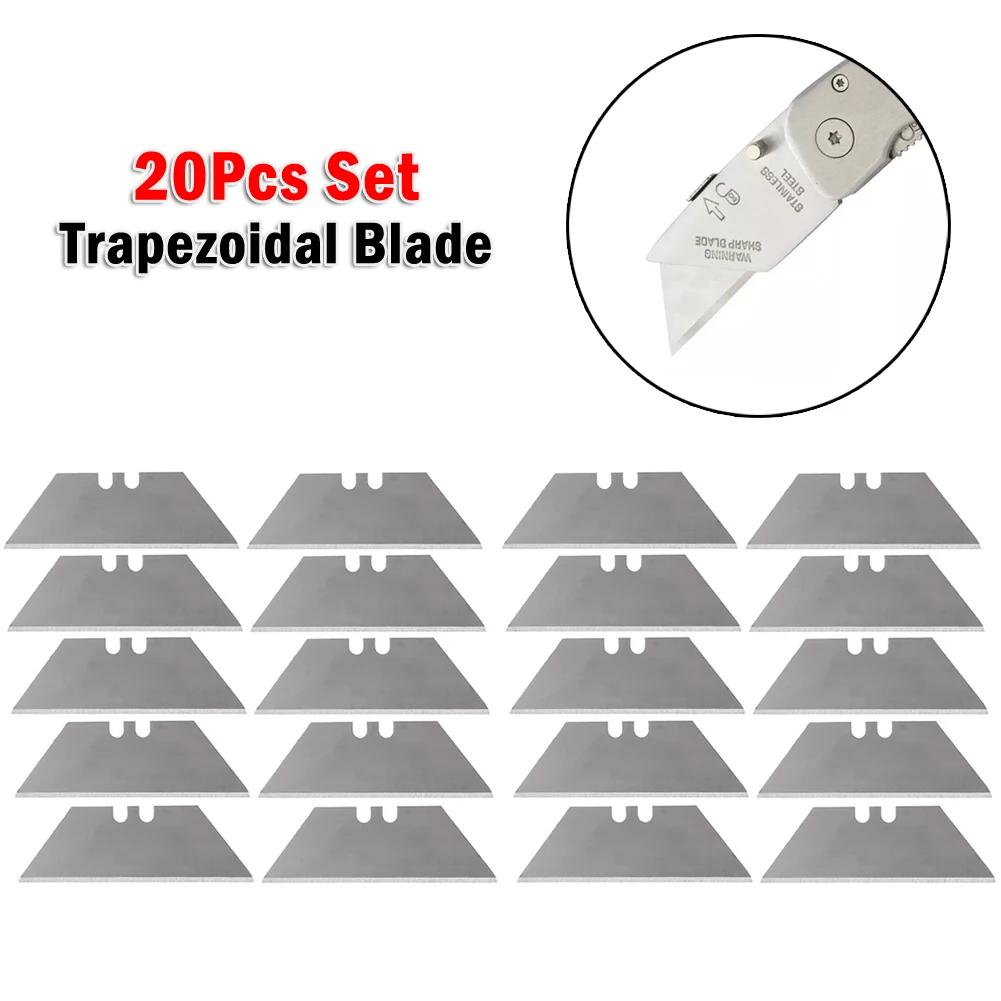 Lâmina trapezoidal de substituição, 20 peças + caixa para arte, artesanato, ferramenta de corte, lâmina multiferramenta, ferramentas de corte de aço carbono, ferramenta manual - Image 1