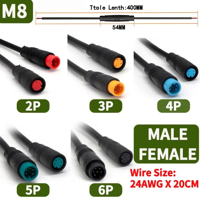 Conector E-bike M6/M8 2-6 Pinos 20cm: Extensão à Prova D'água para Sensor de Velocidade - Fio para Bicicleta Elétrica