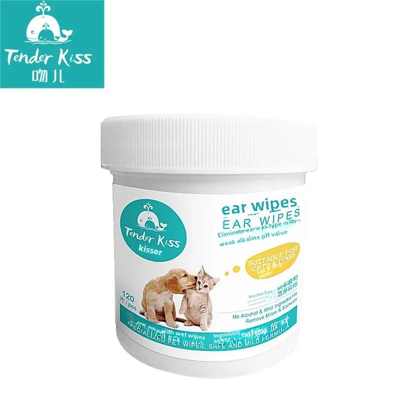 Toalhetes de limpeza húmida para animais de estimação, Toalhetes de limpeza para gatos e cães, Remoção de cera, Embalagem Jar, 120 pcs - Image 1