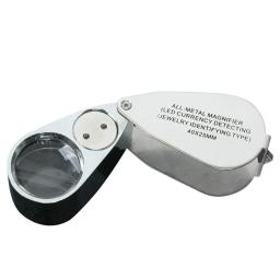 Lupa de metal com luzes LED, Lupa dobrável para identificação Selos Antigos Jóias Diamante Lupas, 40X - Image 3