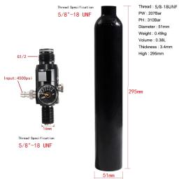 Garrafa do cilindro do ar comprimido, UNF Air Bottle, tanque de alumínio, válvula reguladora, CO2, 3000Psi, 200Bar, 0.38L, 5/8 "-18 - Image 1