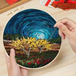 DIY Flower Embroidery Starter Kit com Padrão de Paisagem, Pano Cor Threads, Ferramentas sem aro, Costura Art Craft, Home Decor - Image 3