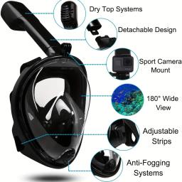 Máscara Snorkel Rosto Inteiro com Sistema Top Seco Mais Recente, Máscara Snorkeling Dobrável, Vista Panorâmica de 180 Graus, Montagem para Câmera - Image 5