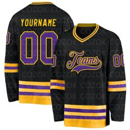 Jersey de hóquei em gelo personalizado para homens e mulheres, camisas de treinamento de competição, 3D imprime seu nome e número, preto e dourado - Image 5