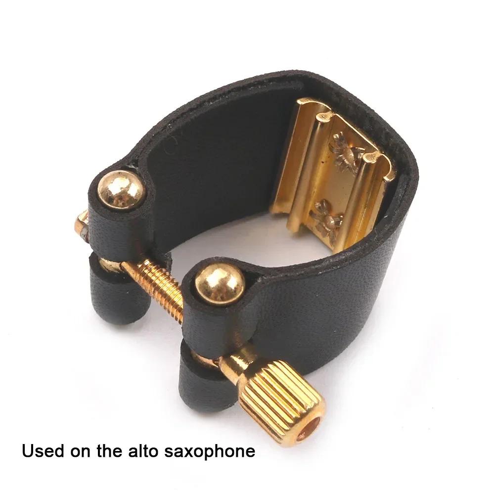 Acessórios para saxofone com ligadura de boquilha para sax tenor preto. Clipe prendedor ligaduras de couro bocal couro PU - Image 1