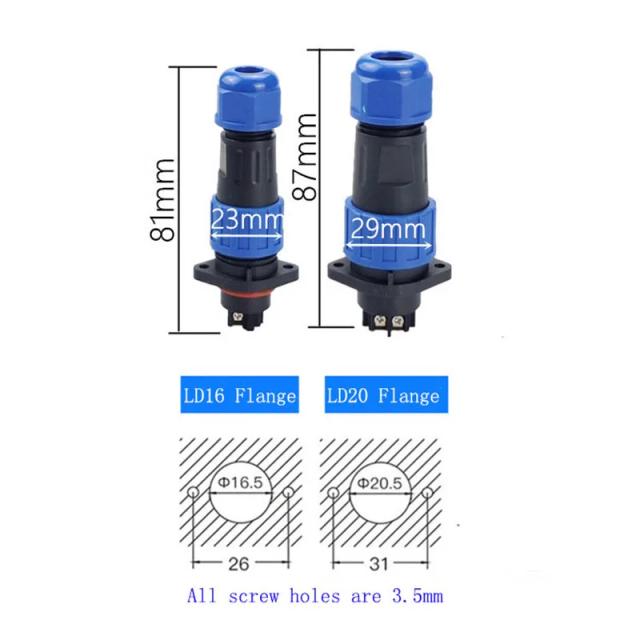 Conector IP68 à prova d'água e solda-livre com 2 plugs, 3 núcleos e 5 pinos para aplicações de aviação e alimentação