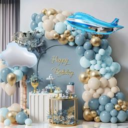 Conjunto de balões e guirlanda para decoração de festa, avião, nuvem, aniversário, casamento, graduação, 142 peças - Image 1