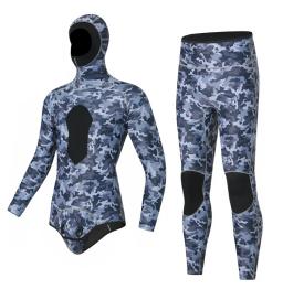 Fato de neoprene de 2 peças, camuflagem com capuz, mergulho, natação, subaquática, caça, proteção quente e fria, 3mm - Image 5