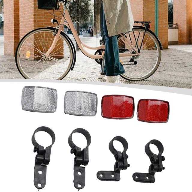 Pacote com 2 Conjuntos de Refletores Traseiros e Dianteiros para Acessórios de Bicicleta MTB e Road Bike com Suporte e Lente Reflexiva