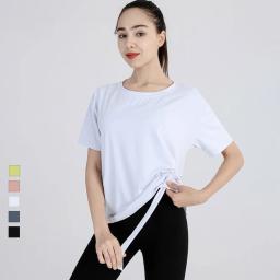 Blusas esportivas mulher dança esportes prática roupas soltas ajuste superior para a aptidão feminina manga curta camiseta de treinamento para as mulheres - Image 6