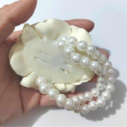 Marfim creme seda flor pulseira para menina, dama de honra casamento pulso corsage, casamento festa proom, mão flor pérola pulseira - Image 4