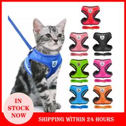 Cat Harness Ajustável Vest Walking Traction Rope Set para Dog Collar Respirável Malha Harness para Small Medium Cat Dog Pet Chumbo - Image 1