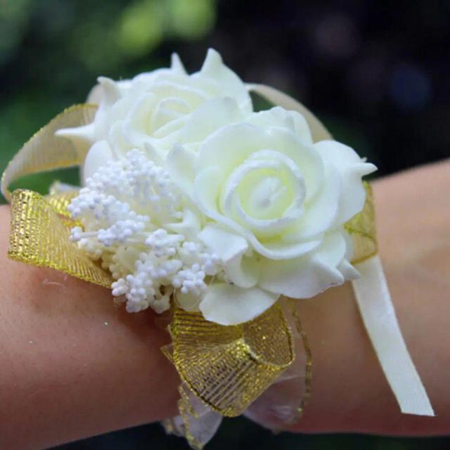 Pulseira Pulso Corsage com Flores Rosas para Dama de Honra - Decoração Elegante de Casamento