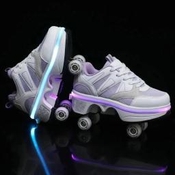 Deformação Roller Skates Sapatos para homens e mulheres, quatro rodas, tênis de corrida de uso duplo, Parkour Roller Sneaker, infantil - Image 4