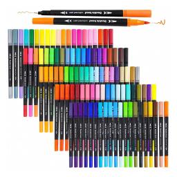 Dupla Marcadores Fine Brush Pen, Dupla Dica, Art Marker, Colorir, Mão Lettering, Desenho, Material Escolar, 12 Pcs, 24 Pcs, 36 Pcs, 60 Pcs, 80 Pcs, 100 Pcs, PCes 120 - Image 1