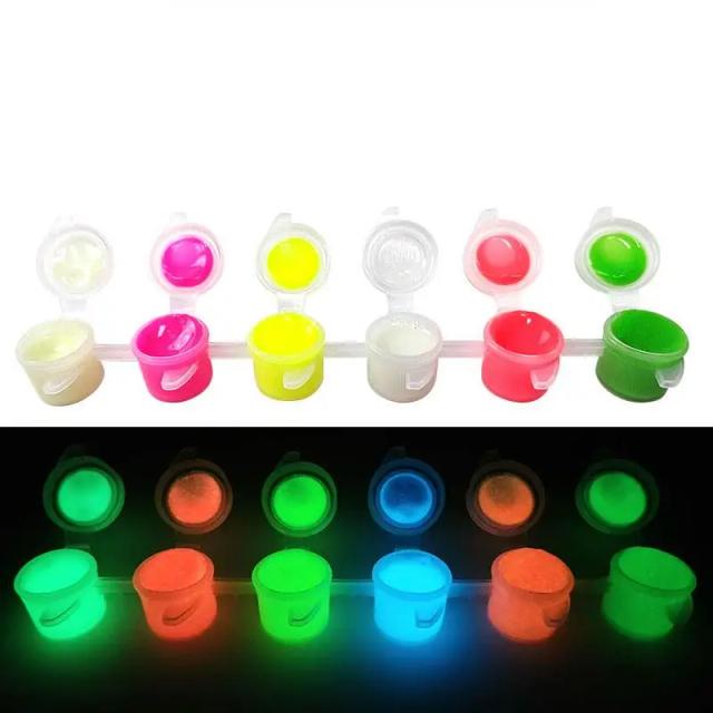 Conjunto de 6 Cores de Pigmento Acrílico Fluorescente Brilhante no Escuro para Pintura DIY em Festas e Decorações de Parede
