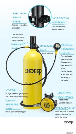 Dideep Scuba Diving Tank Set, Medidor de Pressão Upgrade, Mergulho Vest Bag, Tanque De Cilindro De Oxigênio, Equipamento Snorkel, 2L - Image 4