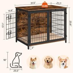 Mobiliário de madeira personalizado Dog Crate, Mesa de estilo interior com portas duplas, Pet Cage, Produto da casa - Image 3