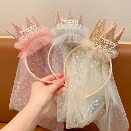 Novo chapéu de aniversário 1 2 3 chapéus de festa de chá de bebê para meninas coroa bandana com renda crianças feliz aniversário decoração suprimentos - Image 1